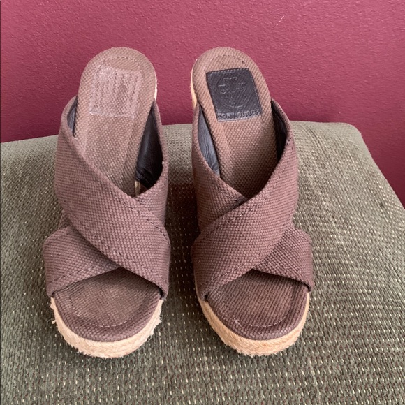 Tori Burch Kristin Brown Wedge Espadrille Sandals - Picture 2 of 8